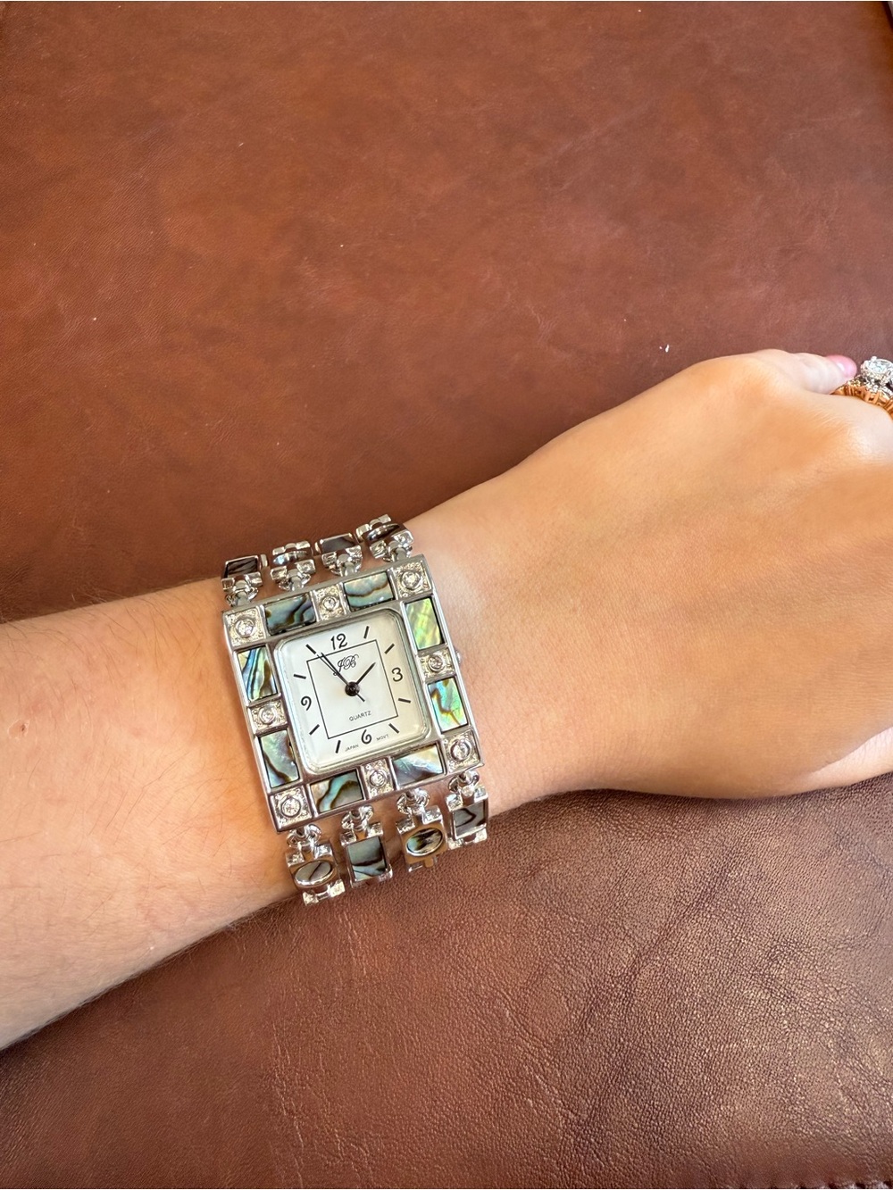 Abalone seashell iridescent bracelet watch